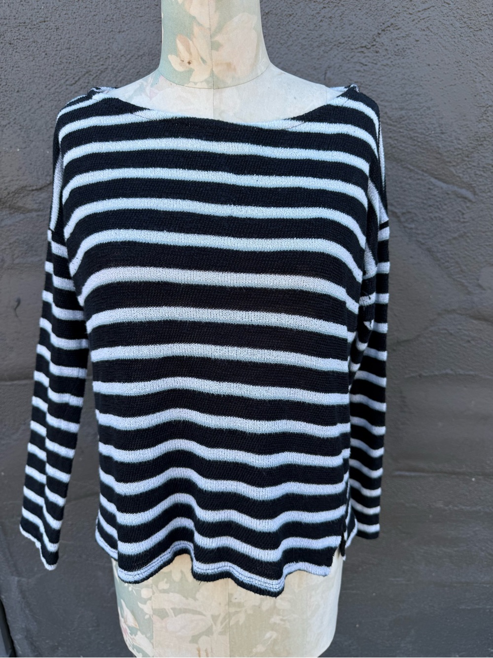 Splendid Black and White Striped Boatneck Sweater